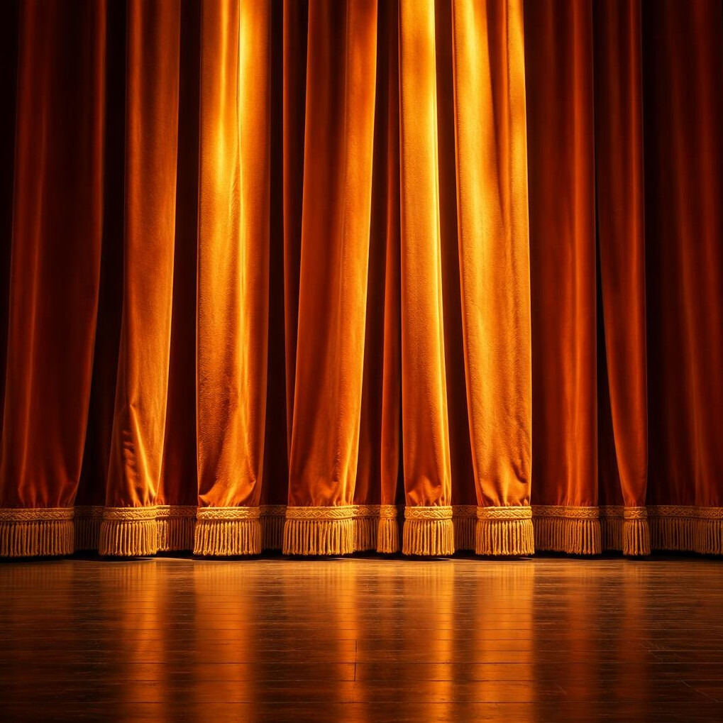 Stage curtain lit warmly at the end of a performance