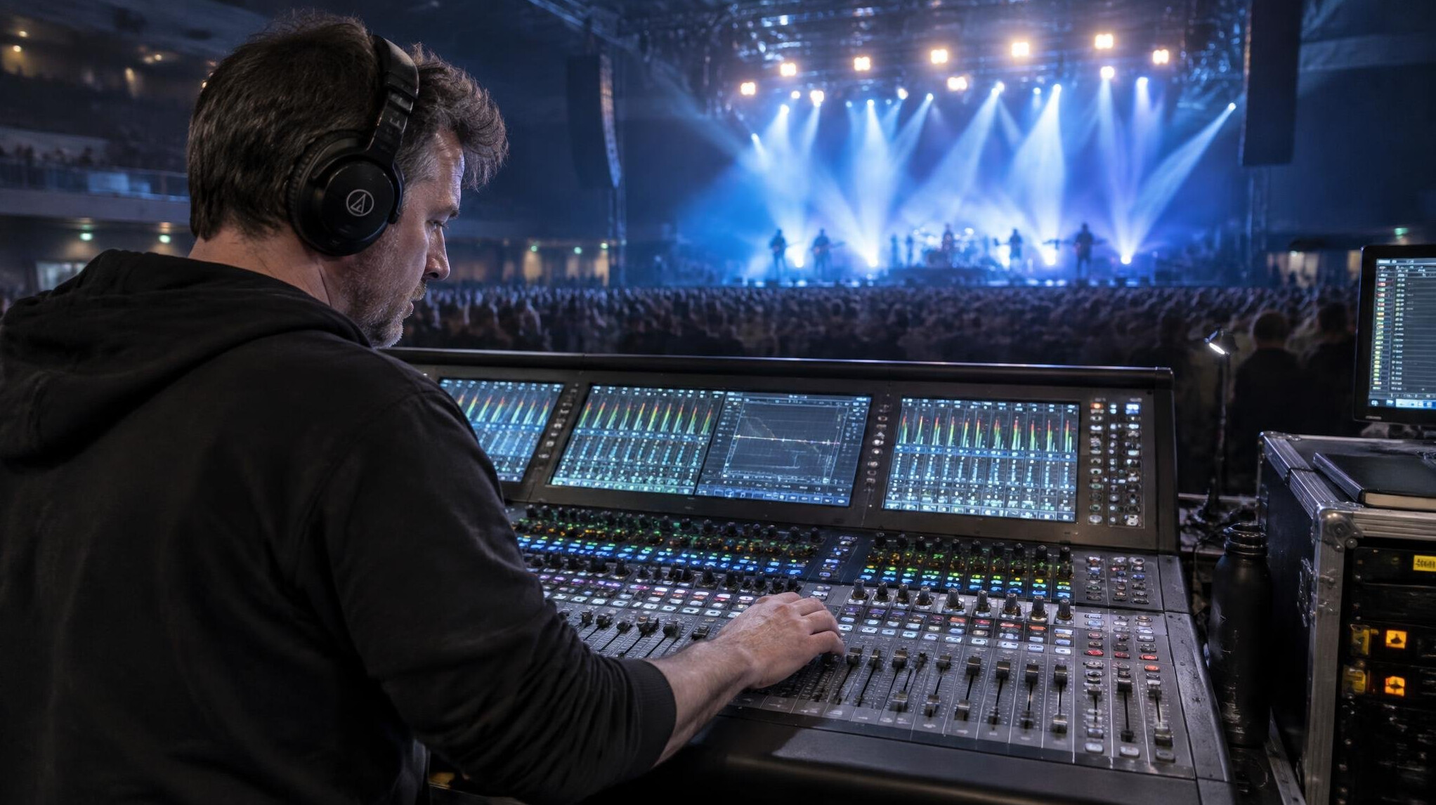 Sound engineer working at a live mixing desk